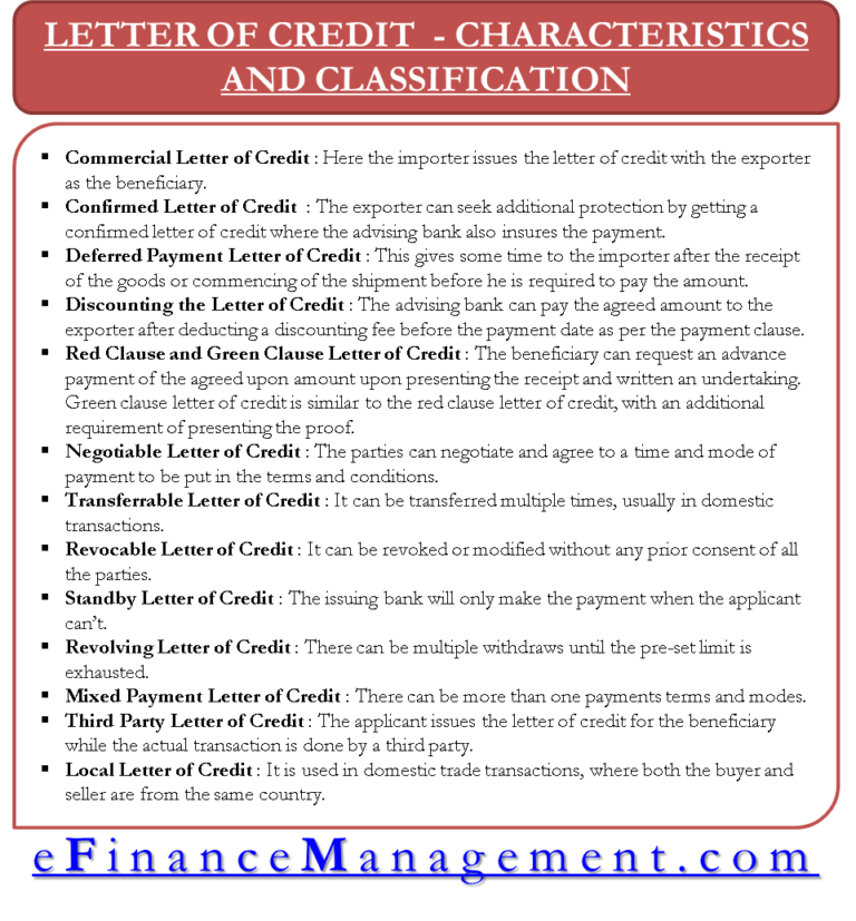 Characteristic And Classification Of Letter Of Credit | EFM